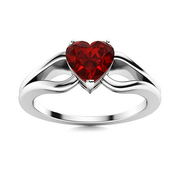Mooneye 0.75 Ct Heart Garnet 925 Sterling Silver Solitaire Split Shank Women Valentine Day Gift Ring