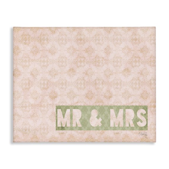 Stupell Industries Cottage Mr. and Mrs. Green Stencil on Pink Patterns Canvas Art, 20 x 16, by Marla Rae