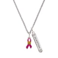 thumbnail image 1 of Delight Jewelry Silvertone Hot Pink Ribbon with Softball Silvertone Guardian Angel Bar Charm Necklace, 23", 1 of 4