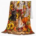 thumbnail image 2 of Autumn Harvest Kittens Sunflowers Pumpkins, Playful Pet Portrait Pattern, Warm Flannel Blanket for Living Room and Bedroom, Cat Lovers Thanksgiving Gift, Pet Lover Home Decor, 2 of 9
