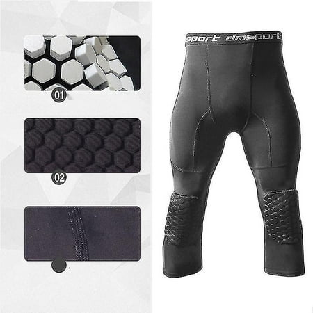 Men's Basketball Padded Three-Quarter Tights Pants with Knee Pads