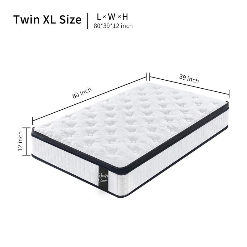 12 Inch, Twin XL Mattress, Breathable Cool Cover Certipur-US Memory Foam Individual Pocket Spring Hybrid Mattress
