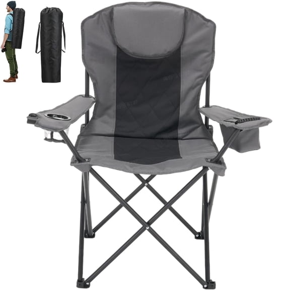 ABORON Camping Chair for Adults, Portable Folding Camp Chairs w/ Ice Bag & Cup Holder, Outdoor Lightweight Lawn Chair for Camping, Fishing, Travelling and Tailgates, Supports 400 Lbs - Gray