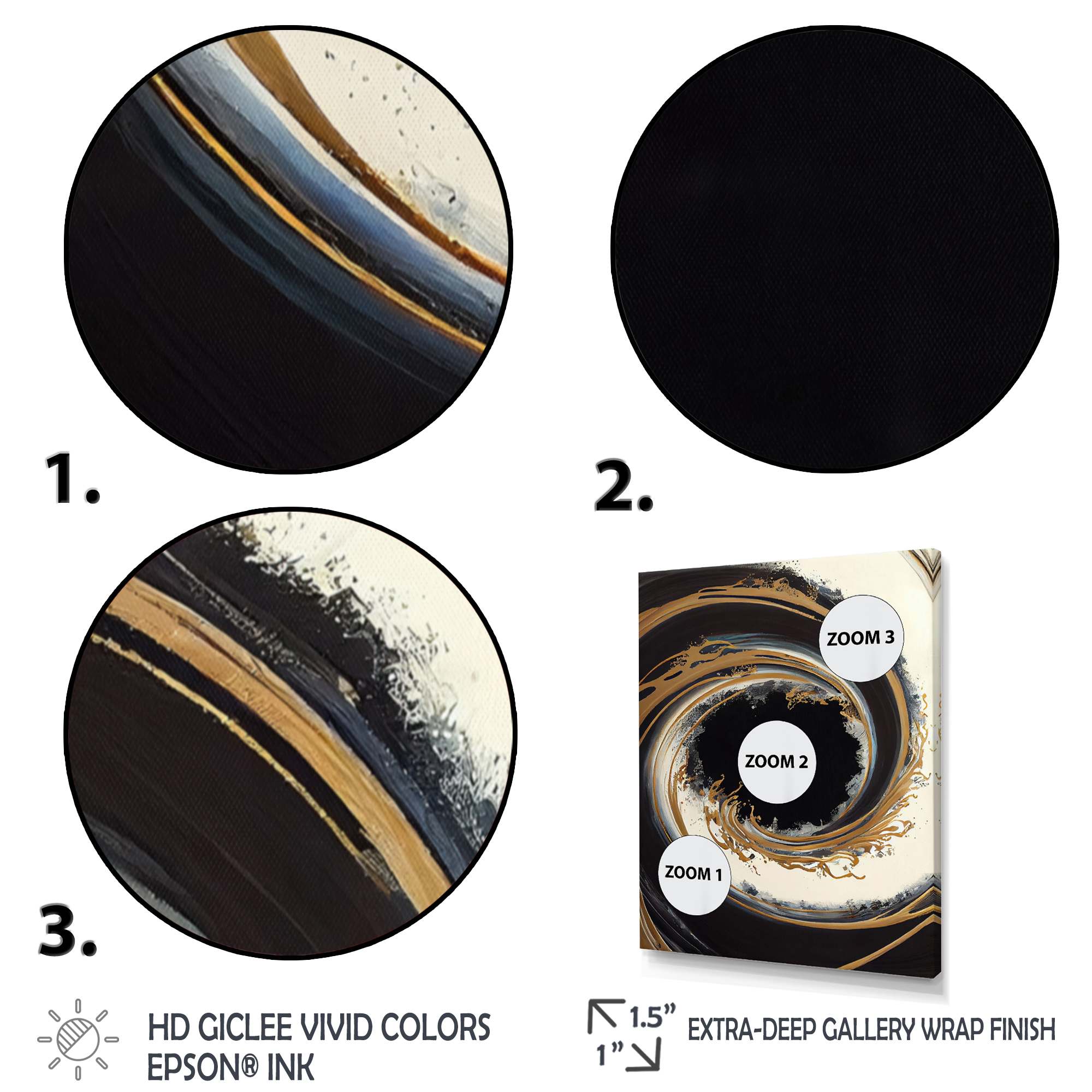 Designart Black And Gold Circle V Canvas Wall Art