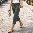 thumbnail image 4 of Petite Capris Pants for Women Summer Casual Loose Pull on Drawstring Elastic High Waist Straight 2026 Lounge Beach Cropped Trousers Army Green 2XL, 4 of 6