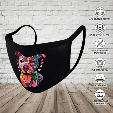 color pitbull face mask dog lovers adult prints washable reusable face mask cloth face mask nose and mouth mask 3 layered breathable facial cover