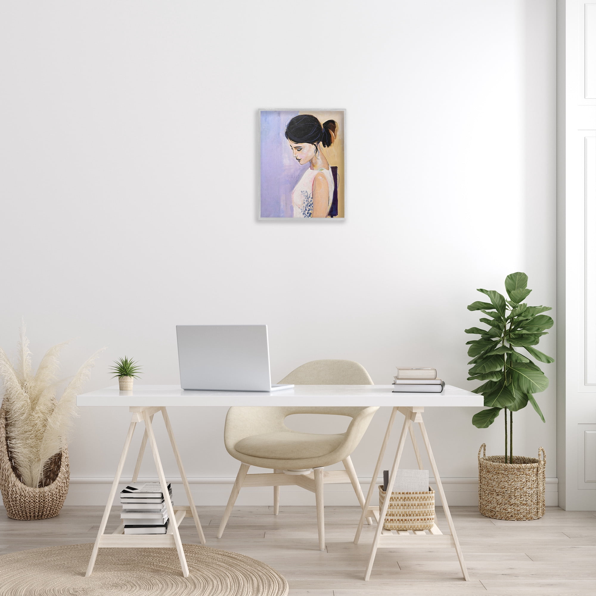 Stupell Industries Traditional Portrait of Woman Abstract Painting Gray Framed Art Print Wall Art, 16 x 20