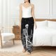 thumbnail image 4 of Fotbe Vintage Black white Plant skull Pantalones de Pijama para Mujer, Pantalones de Dormir, Pantalones Pj con Cordón y Bolsillos-Small, 4 of 6