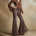 thumbnail image 5 of Karymi Jean Shorts Womens Western Style Fringe Bell Bottom Trousers, Solid High Waist Flare Long Pants, Slim Fit Stretch Retro Cowboy Pants , Belt Not Included Biker Shorts Women, 5 of 6