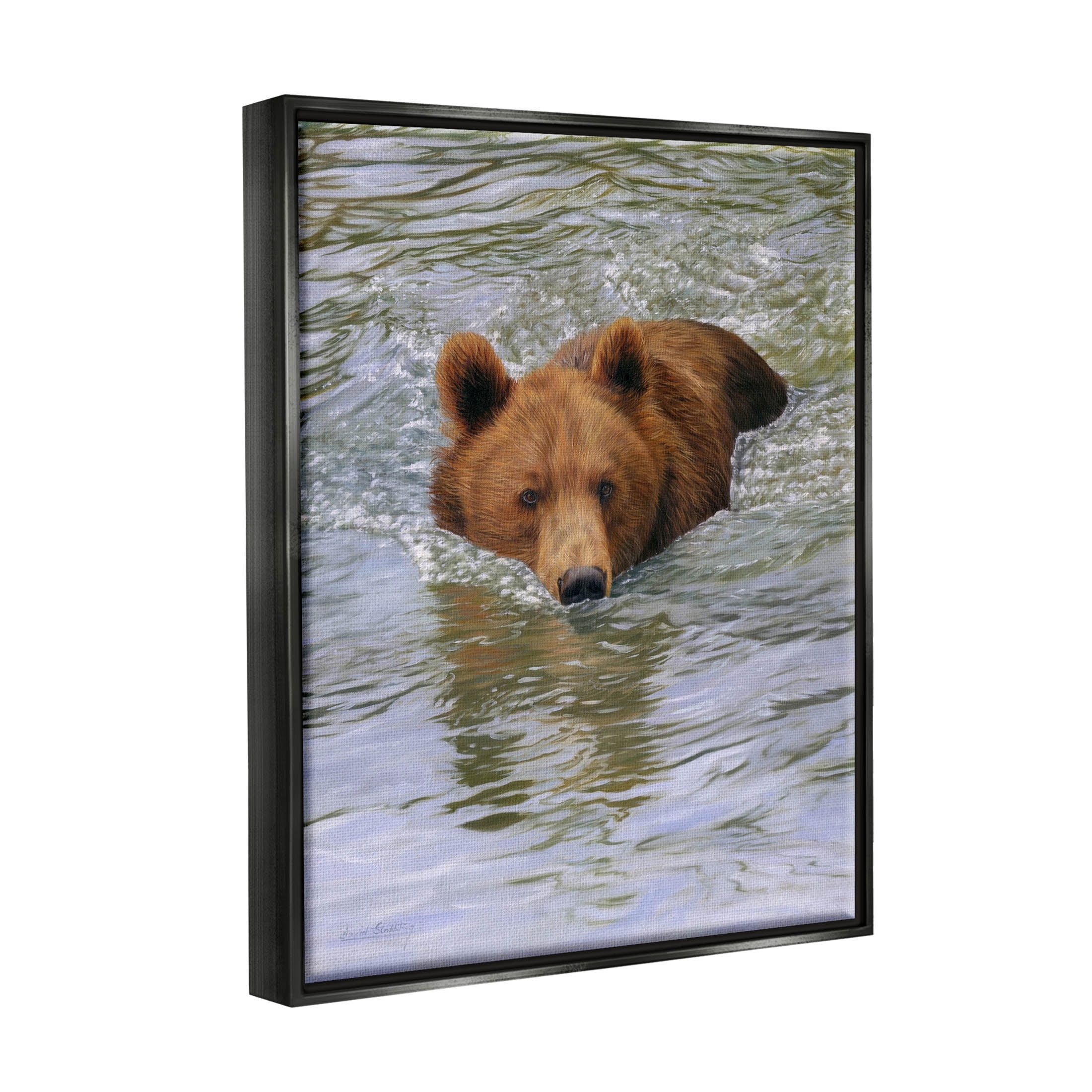 Brown Bear Lake Water Splash Animals & Insects Photograph Jet Black Framed Art Print Wall Art
