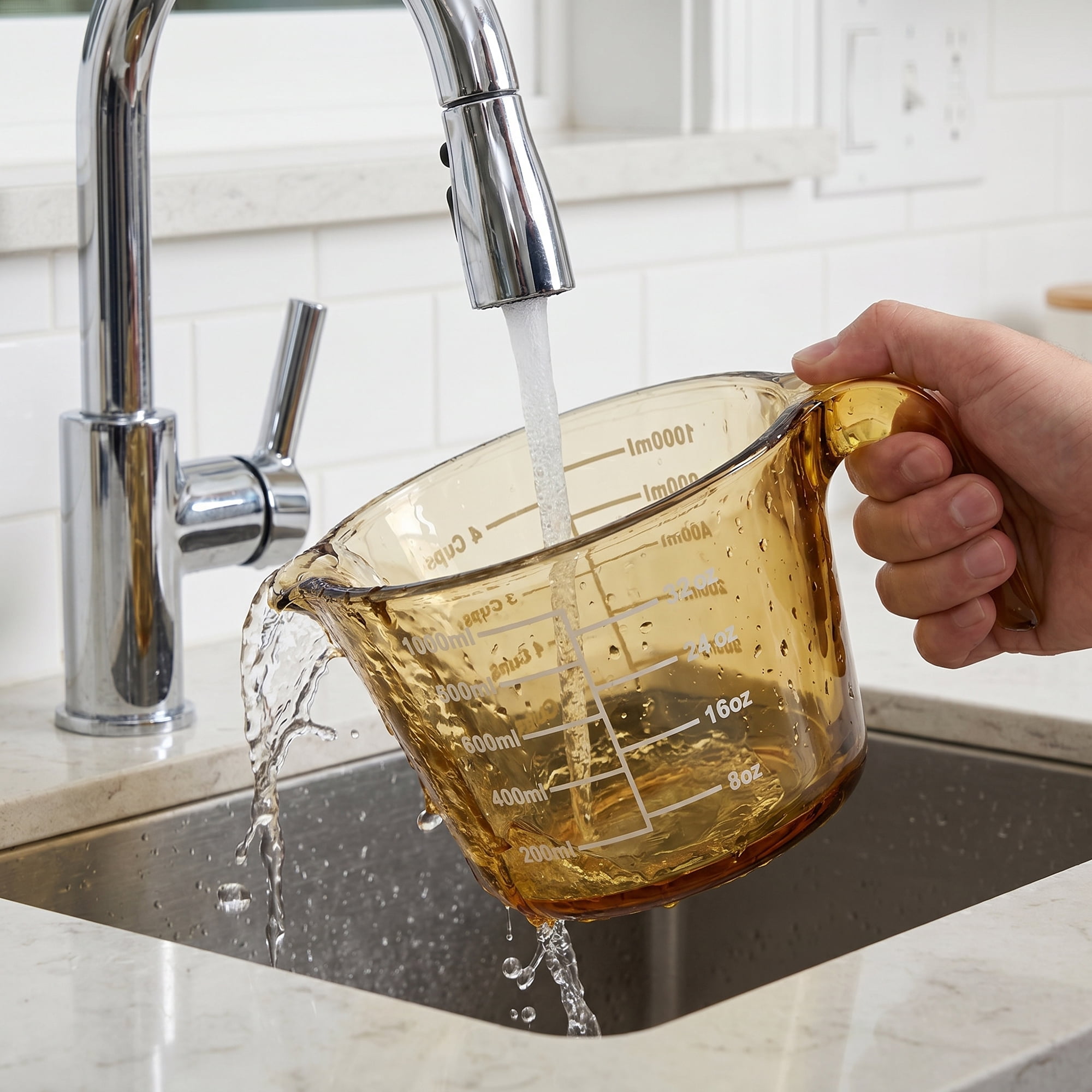 Unique Bargains Glass Measuring Cup for Kitchen Cooking Yellow 1000ml