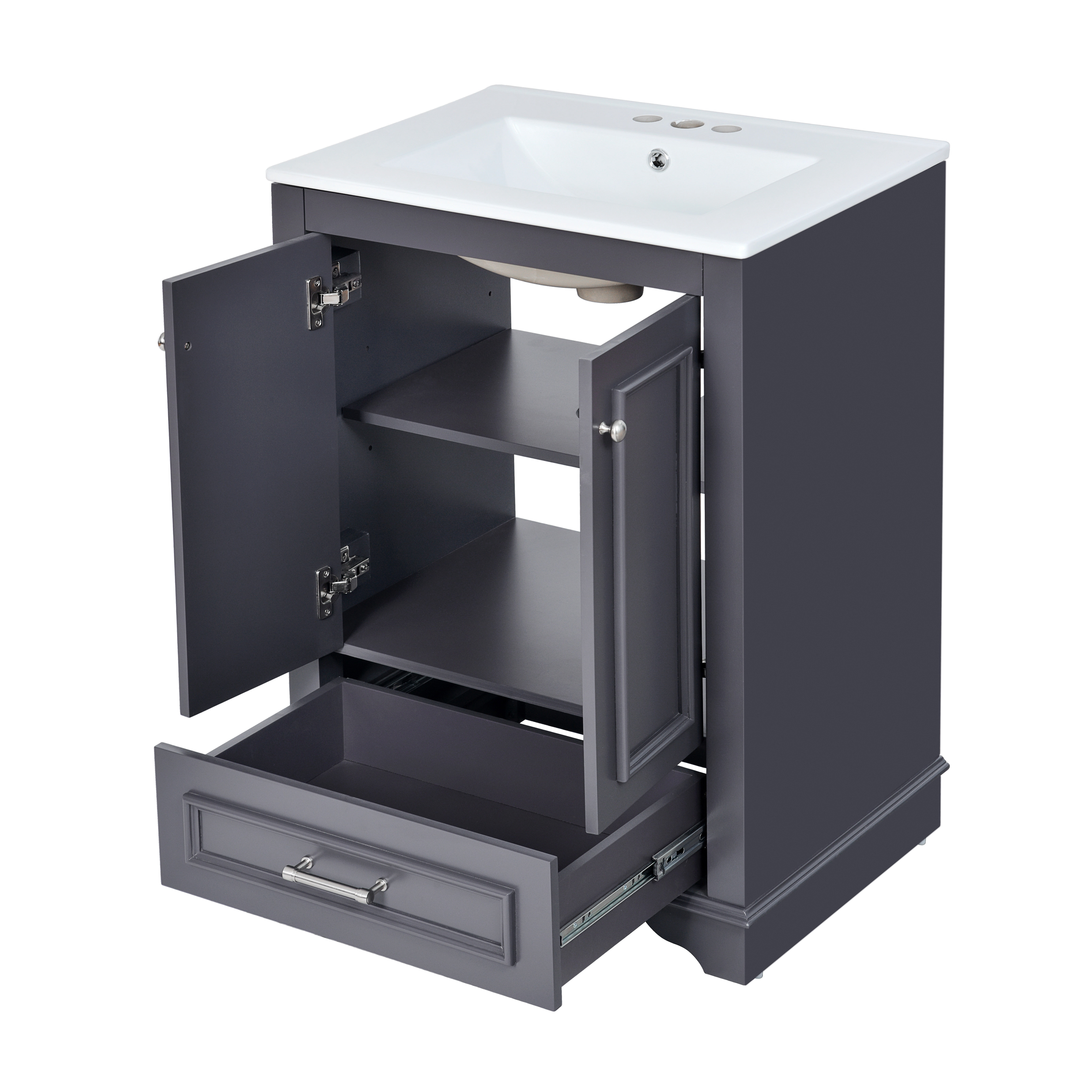 Homy Casa 24" Bathroom Vanity with Ceramic Sink, 2 Doors and Drawer for Small Bathroom, Dark Gray