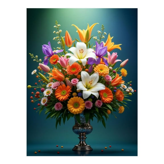 Diamond Art Kit for Adults, Vibrant Floral Arrangement Display Diamond Painting for Adults Beginners, DIY Diamond Art Painting Kits, 5D Diamond Painting Crafts for Home Decor 12x16 Frameless