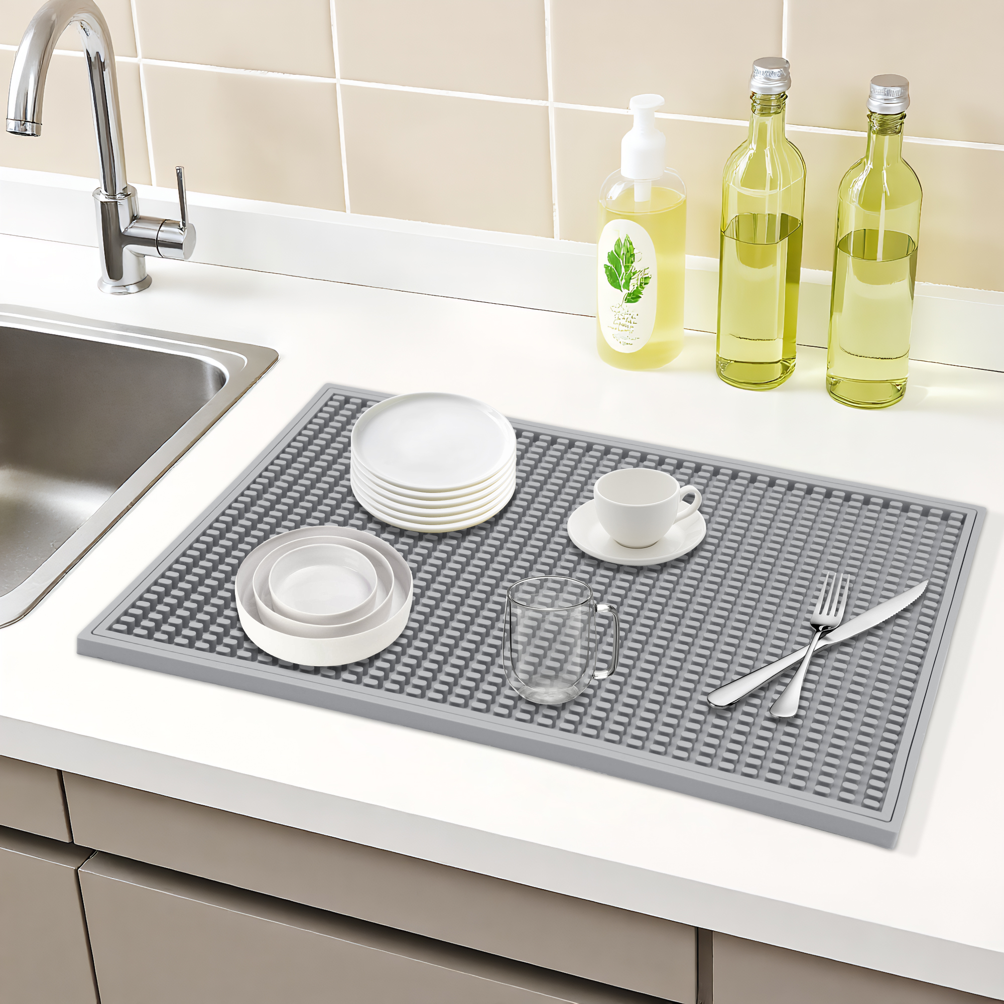 Unique Bargains Heat Resistant Silicone Mat for Kitchen Counter Gray