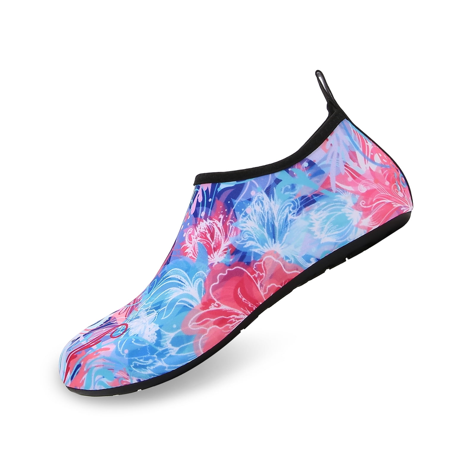 Men and Women a Slip On Barefoot Quick-Dry Beach Aqua Yoga Water Shoes (Floral/Pink Blue, 11.5-12.5 Men)