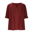 thumbnail image 4 of Mittory Womens Dressy Casual Tops Puff Sleeve Work Blouses Pleated V Neck T Shirts, 4 of 8