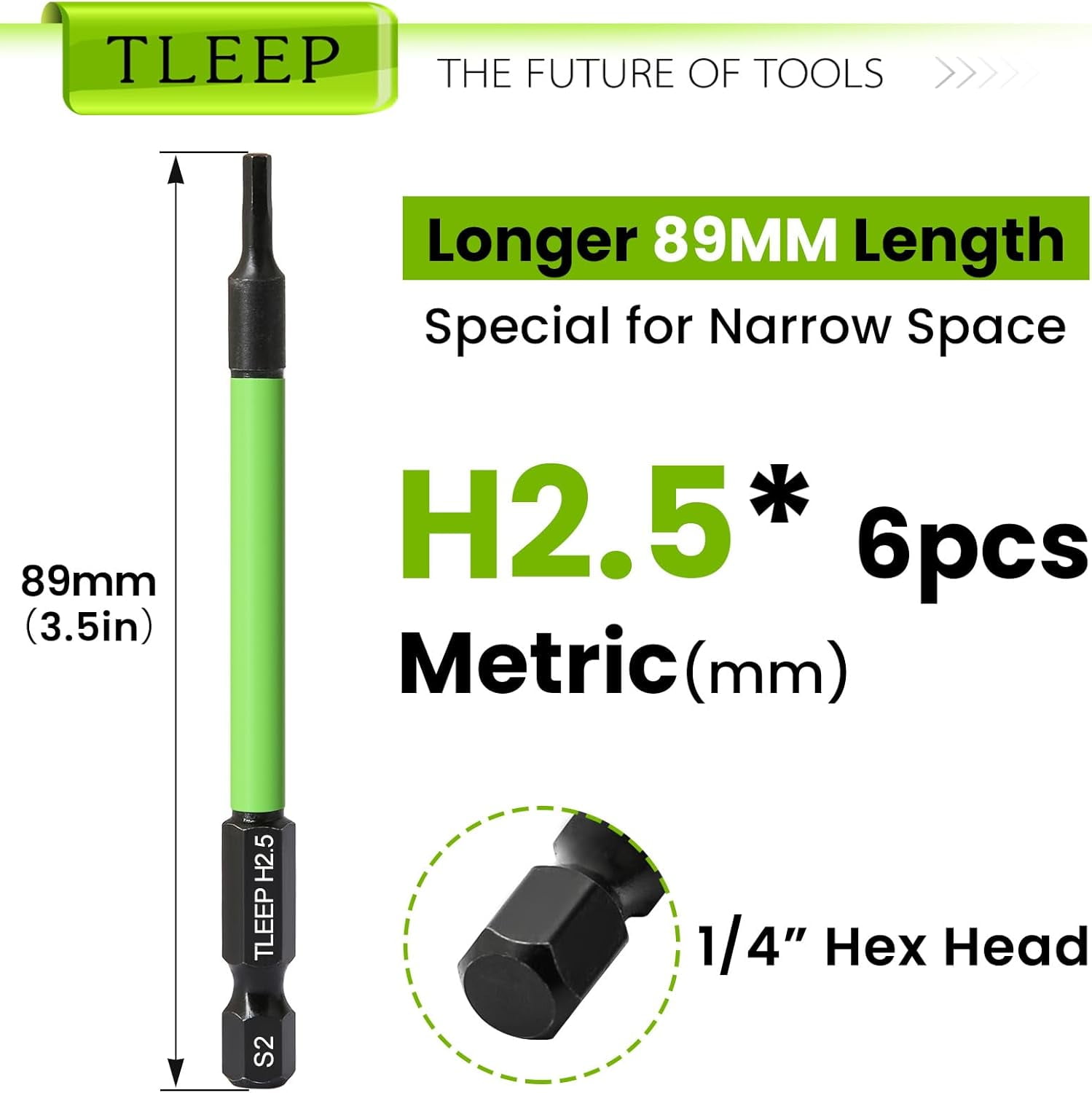 FRKSMD-3.5" Long 1/4" Hex Head Allen Wrench Drill Bits, Metric 2.5mm Impact Driver Bit Set, Magnetic Tips Magnetic Screwdriver Bits Hex Drill Bit Set, S2 Steel, New Version Hex Keys with Storage Case