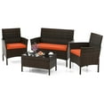 thumbnail image 2 of Costway 4 PCS Patio Furniture Set with Washable Cushions and Tempered Glass Coffee Table Orange, 2 of 9
