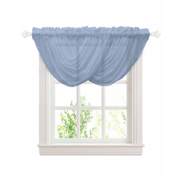 Waterfall Valances for Windows, Pure Light Blue Kitchen Sheer Valance Curtains, Simple Solid Color Rod Pocket Elegant Swag Valances for Living Room Bedroom, 47.2"x38.5", 2 Panel