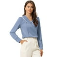 thumbnail image 1 of Blusa De Gasa Casual Con Cuello Peter Pan De Manga Larga Con Botones Decorativos Para Mujer Azul Polvoriento S, 1 of 6
