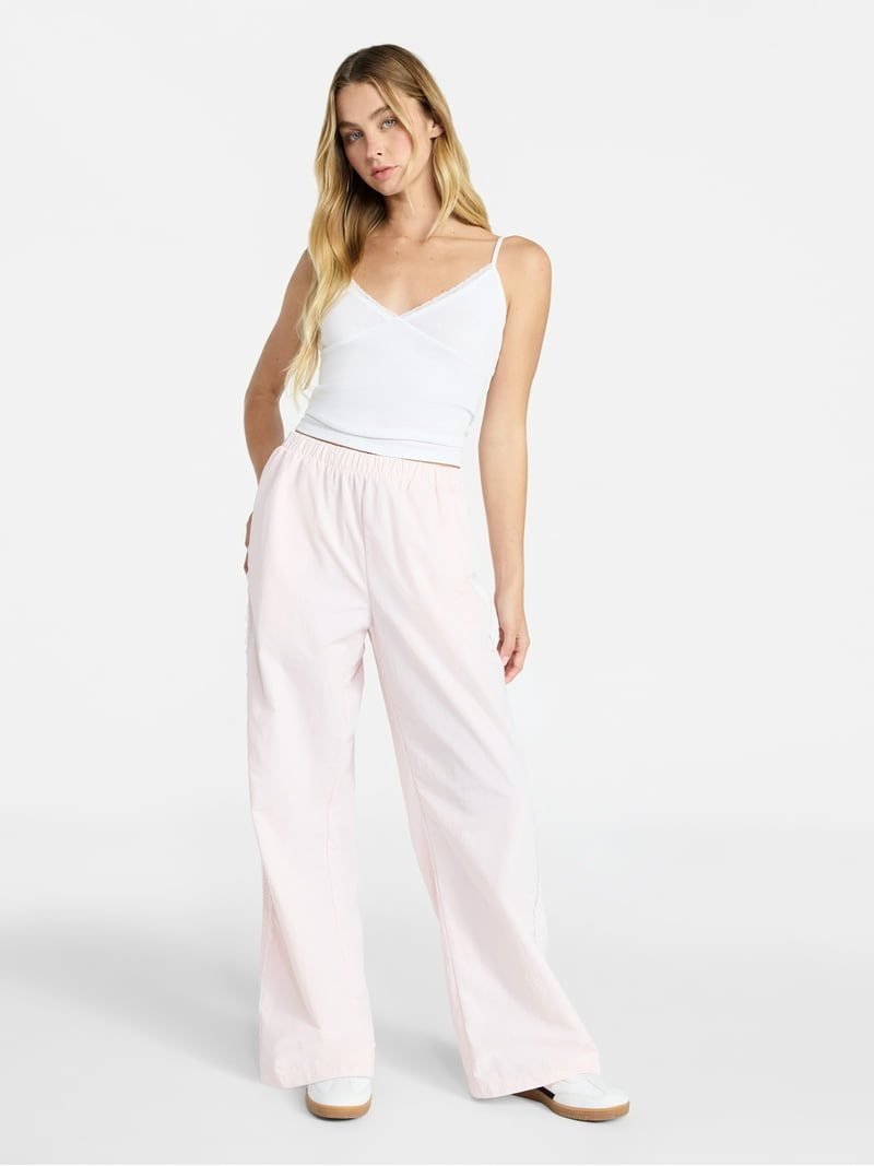 ホワイト ワイドパンツ NoREMID No Boundaries Lace Side Stripe Track Pants, 30.5'' Inseam, Women's