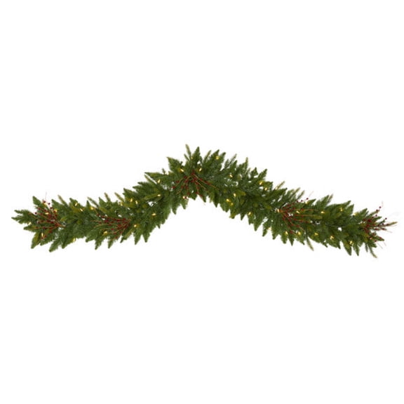 Nearly Natural 6ft. Christmas Pine Artificial Garland with 50 Warm White LED Lights and Berries
