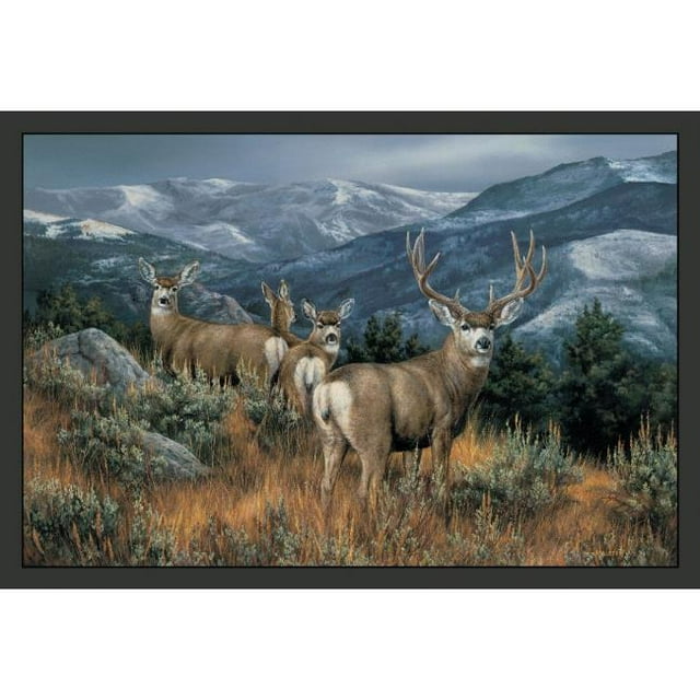 Custom Printed Rugs Lastglance Mule Deer Size 18 x 26 in. Doormat Rug - Blue, Brown, Brown & Tan