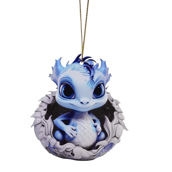 3.14in 2D Dragon Baby Pendant, Blue & White, Material Acrylic, Durablity, Cute Cartoon Dragon Charm, for Christmas Tree, Car Interior, Bag, Keys, Create Playful & Festive Atmosphere, 1PC