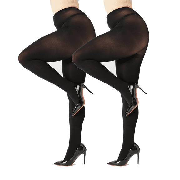 G&Y Plus Size Tights for Women -60D Semi-Oqaque Tights, 2Pairs, Black