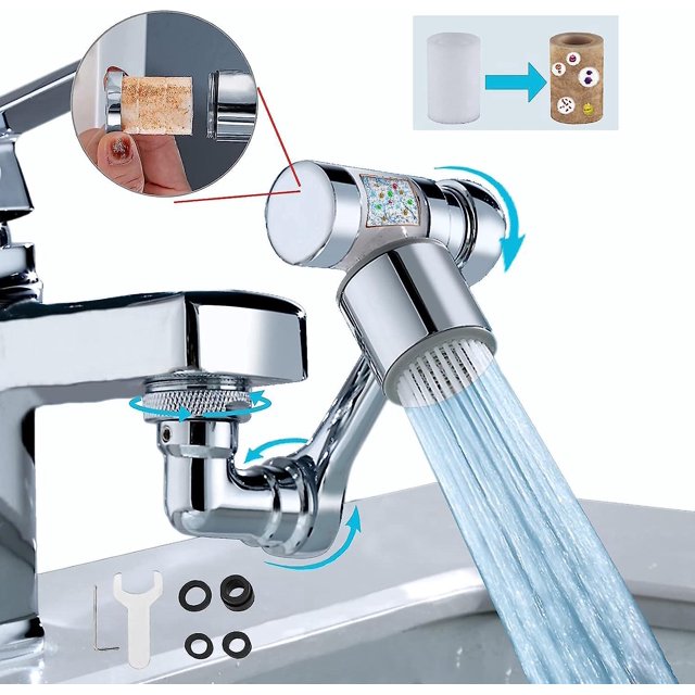 Extensor de grifo con filtro giratorio, grifo con filtro de algodón pp, grifo con filtro de salpicaduras universal, aireador de grifo giratorio con 2 modos de salida de agua