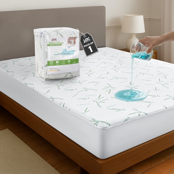 Bamboo Mattress Protector - Breathable Waterproof Mattress Cover-Hypoallergenic - Fitted Cover with Cooling Fabric - Pillow Top Mattress Pad
