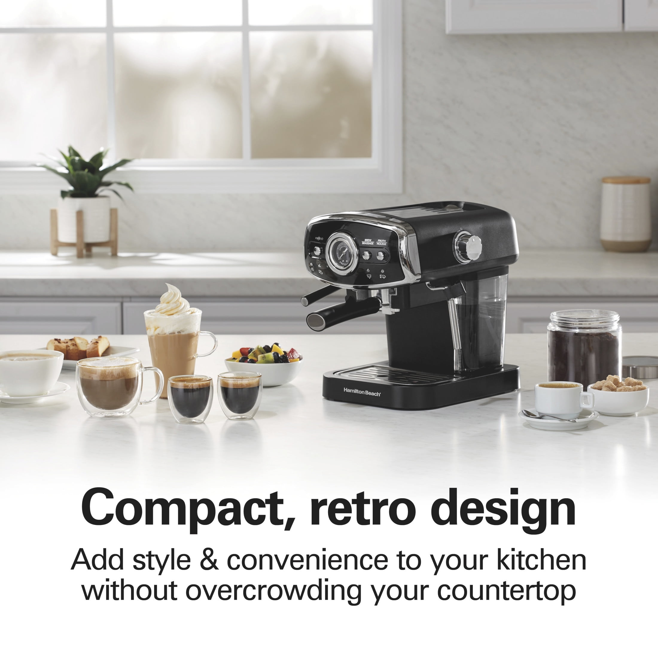 Hamilton Beach 15-Bar, 2 Cup Espresso Machine, Slide & Lock
