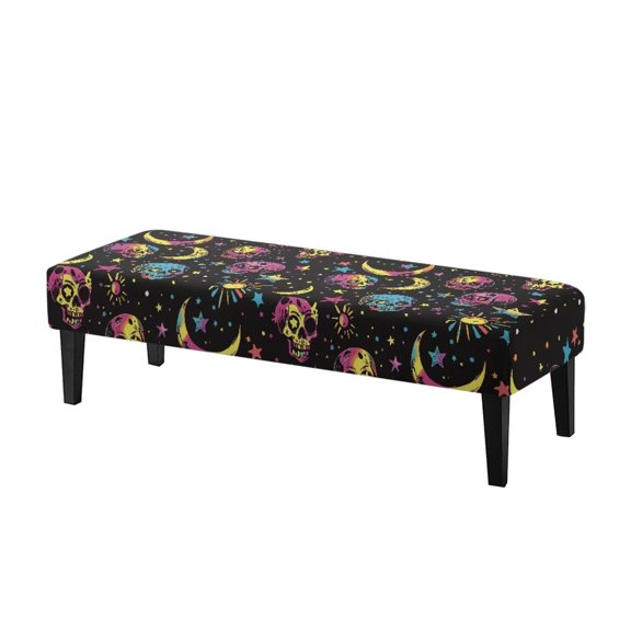 Psesaysky Colorful Skull Dining Bench Cover Anti-Dust Stretch Bench Cushion Cove with Elastic Edge Home Decor Moon Stars Rectangle Seat Protector for Bedroom, Kitchen