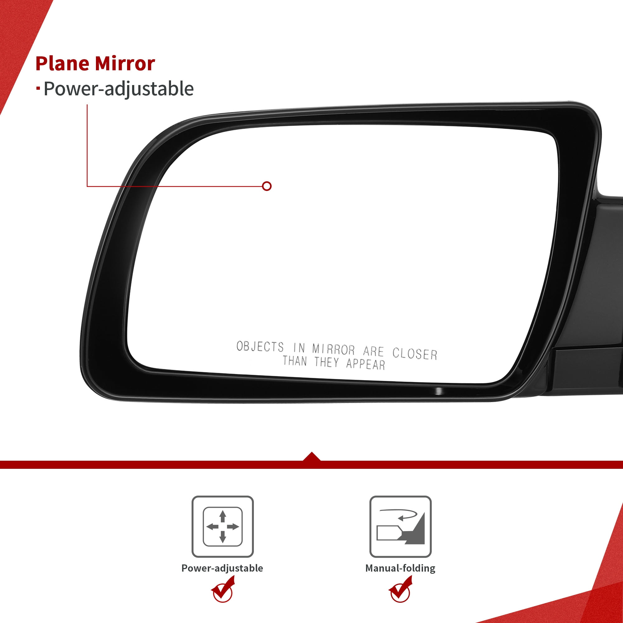 LEDKINGDOMUS Driver Side Replacement Mirror for GMC 1988-1999 C/K 1500/2500/3500 1992-1999 Suburban 1500/2500 1995-2000 Tahoe, Power Adjust Manual Fold Left Tow Mirror 13" Plane Glass