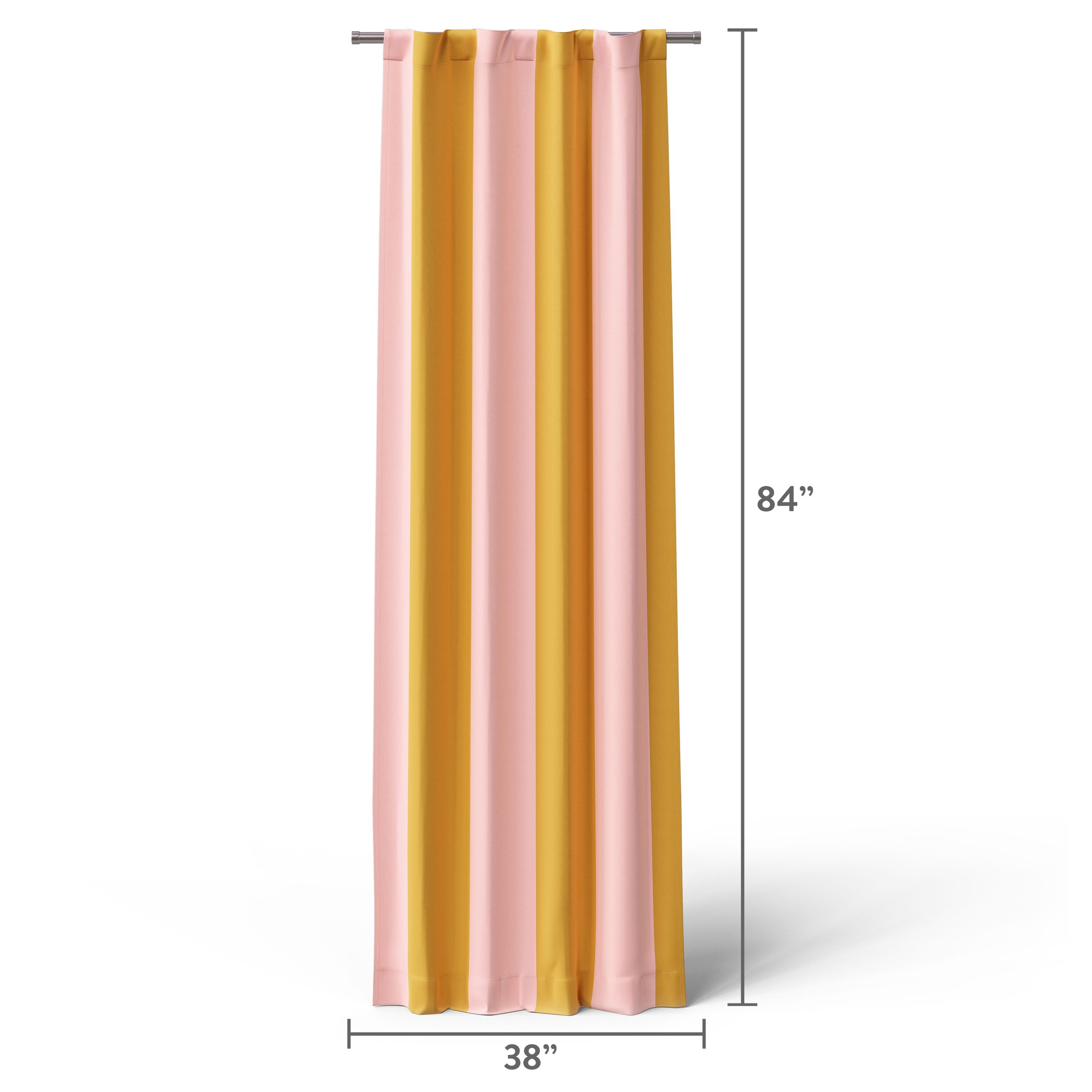 Mainstays Kids Pink and Gold Yellow Cabana Stripe Printed Blackout Rod Pocket with Back Tabs Single Curtain Panel, Set of 1, 38" W x 84" L