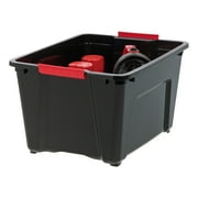 IRIS 32 Qt Stackable Plastic Storage Bins with Lids- Garage- Black, 6Pk