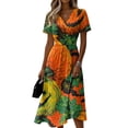 thumbnail image 2 of Halloween Dresses for Women Pumpkin Ghost Short Sleeve Spooky Midi Dresses Bat Witch Hat V Neck Horror Sundress, XL, 2 of 5