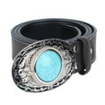 thumbnail image 3 of Ceinture en Cuir Western Cowboy Sangle de Taille Boucle Turquoise Café, 3 of 6