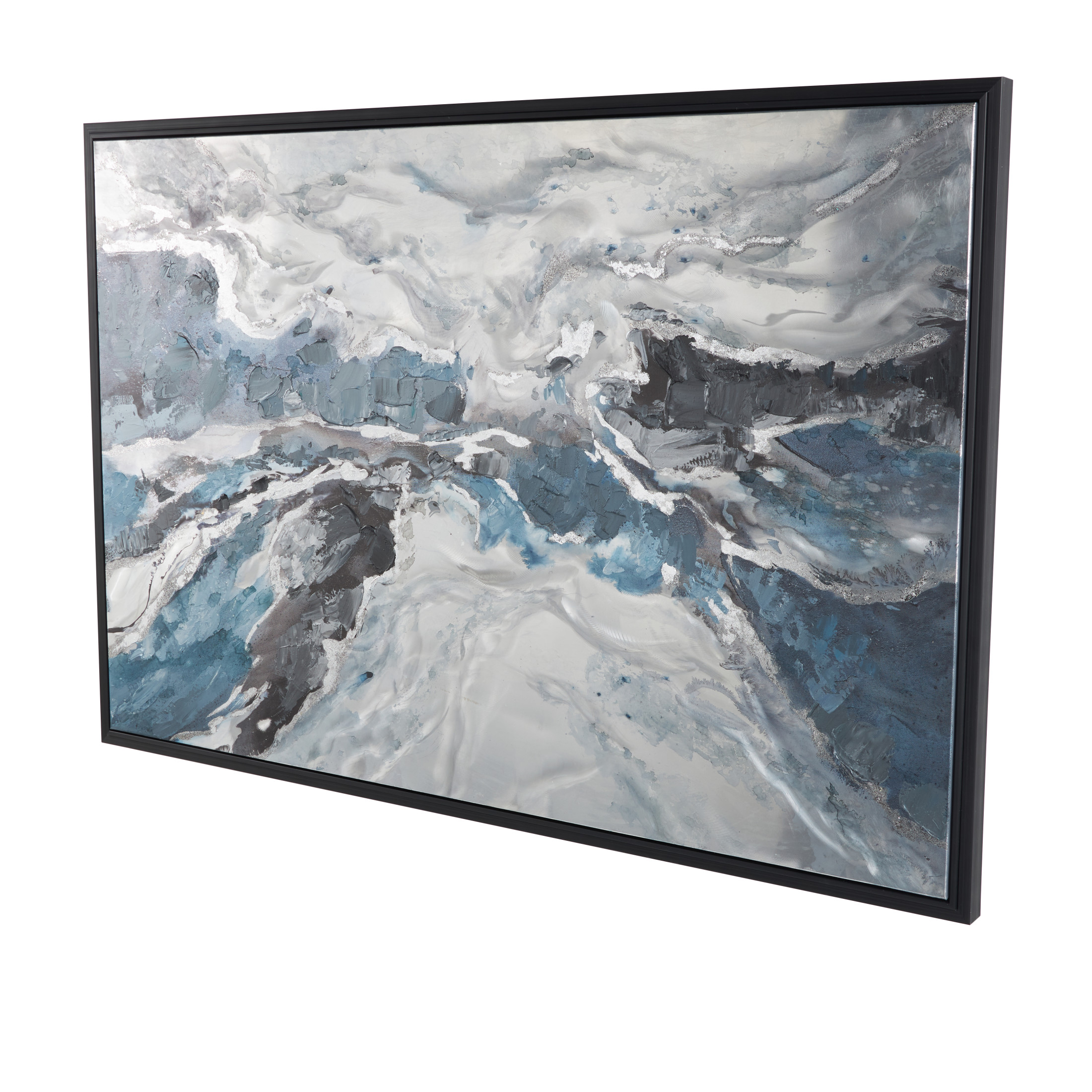 30" x 59" Abstract Framed Wall Art with Silver Foil Accents and Black Frame, by DecMode