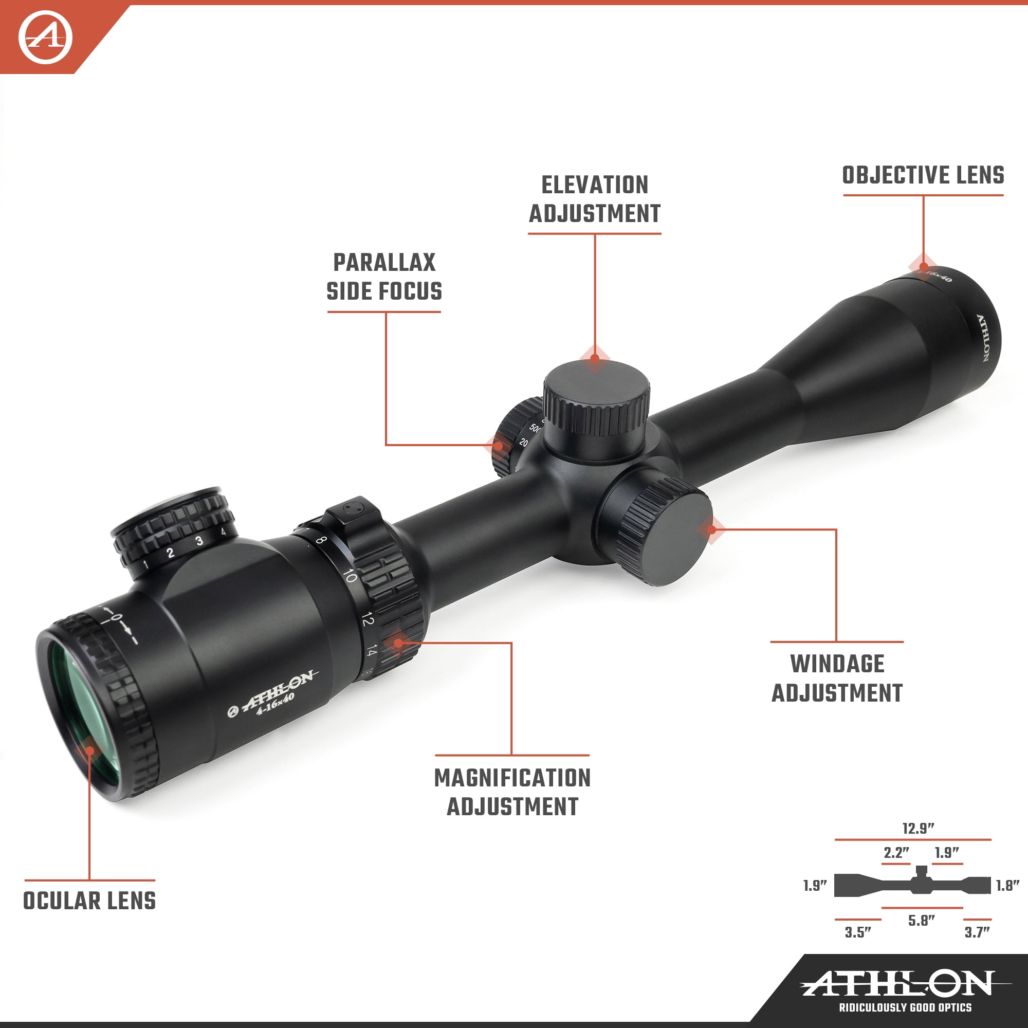 Athlon Optics Talos 4-16x40, Capped, Side Focus, 1 inch, SFP, BDC 600 IR