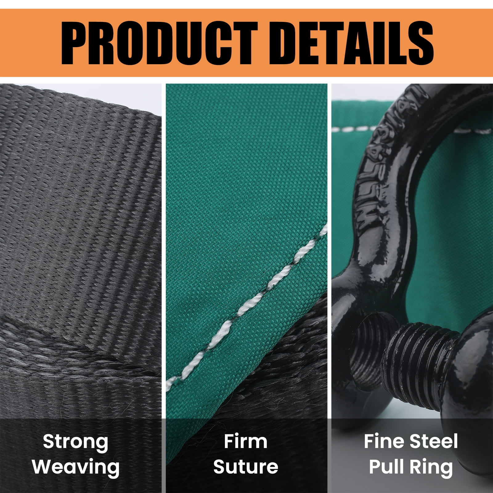 Tow Strap, 3.15 in. x 22 ft. long, Heavy Duty Trailer Strap with Hook D Ring (2 pack), Breaking Strength 35,944 lbs. for Automotive Logging/Truck/Boat/Motorcycle Towing (Orange/06)）
