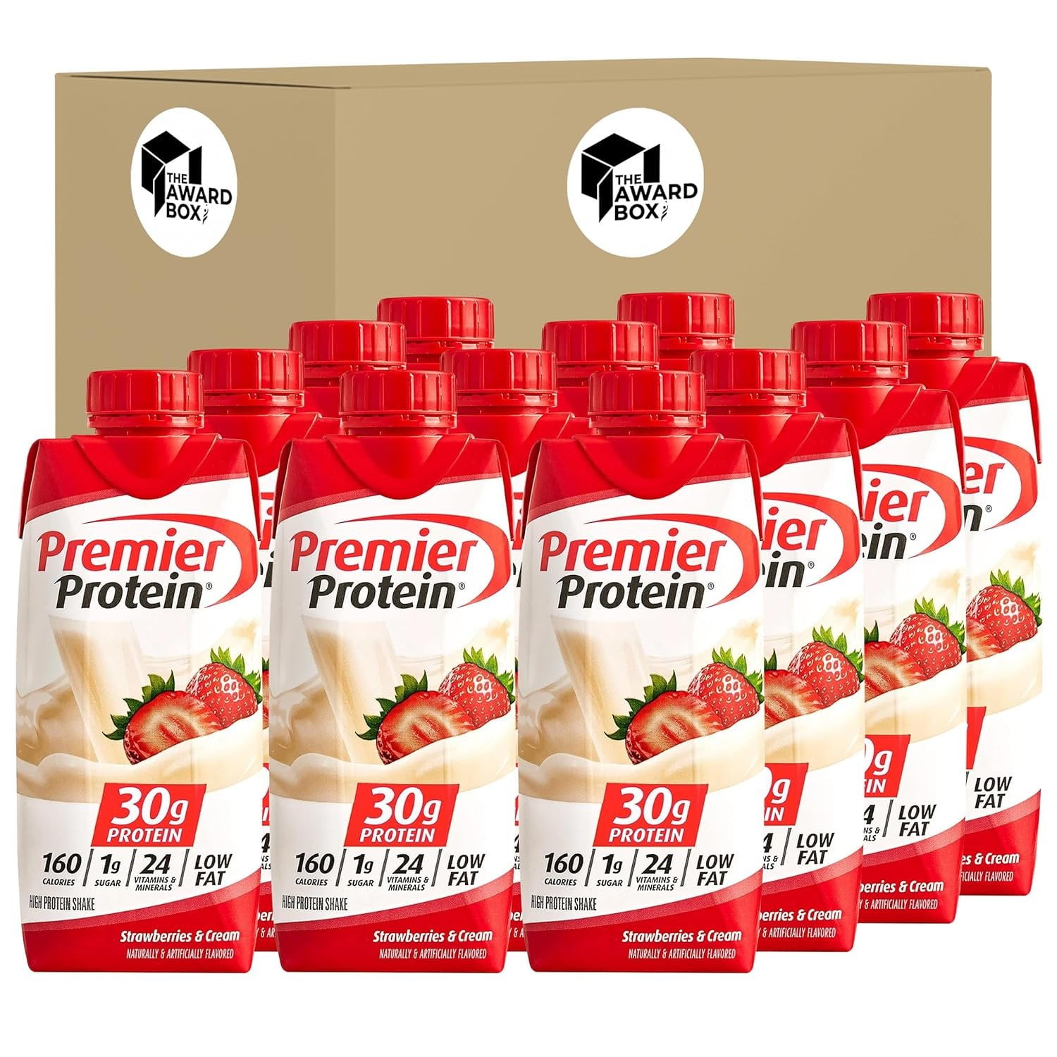 Premier Protein Shakes Strawberry 11 fl oz in The Award Box Packaging - 12 Pack