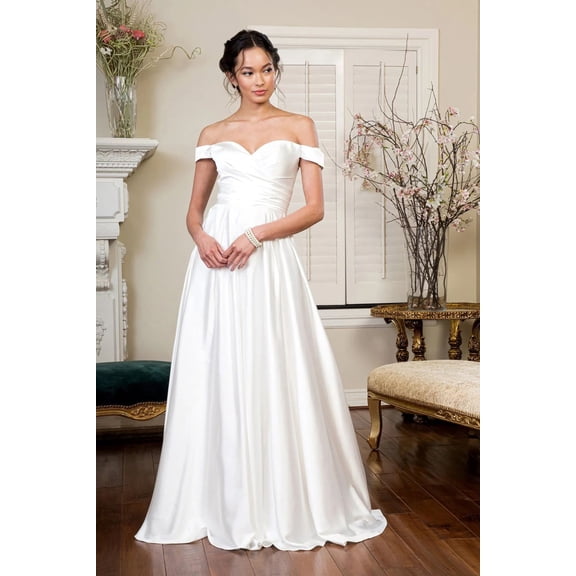 Women's Elizabeth K Off Shoulder Satin Gown Gl1908 Ivory Size XL