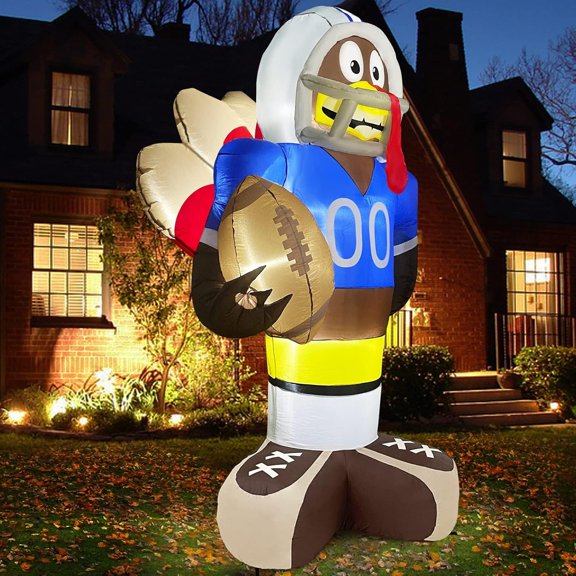 8 Foot Giant Football Turkey Inflatables Fall Thanksgiving Decorations Outdoor with LED Lights 8 Stakes 4 Tethers 2 Water Bags Blow Up Autumn Thanksgiving Fall Decorations Yard Garden Party