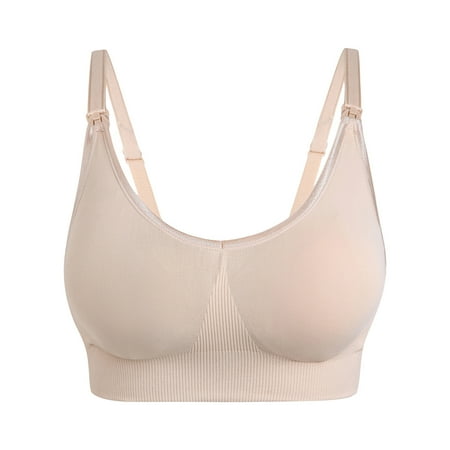 Virmaxy Womens Nursing Bras Traceless Comfortable Breathable No Steel Ring Front Buckle Breastfeeding Bra Underwear Nursing Bras for Breastfeeding and Breast Pumping Beige L