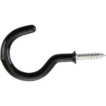 

12 X Cup Hook Screw In Shouldered Black Plastic Coated 25mm 1 Inch NEW