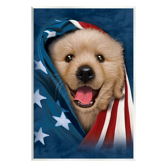 Stupell Industries Puppy & American Flag Animals & Insects Painting Unframed Art Print Wall Art, 10 x 15