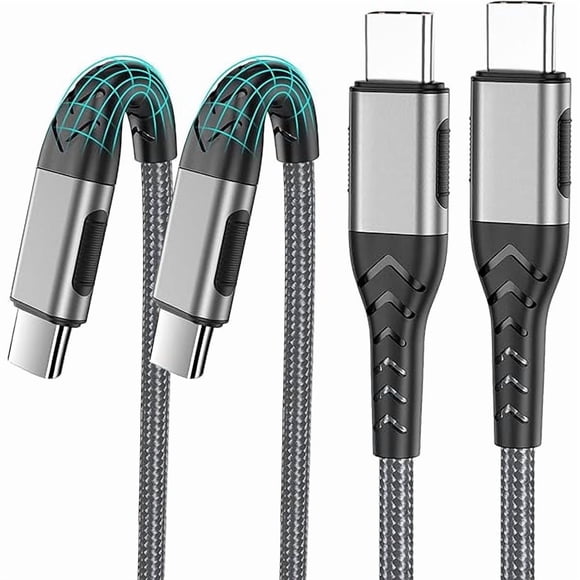 LujingZ Durcord 2Pack 10ft USB C Charger Cable - 100W Fast Charging for Android/Phone/Pad, Type C to Type C Compatible with iPhone 17/16/15 Pro Plus Max Silver