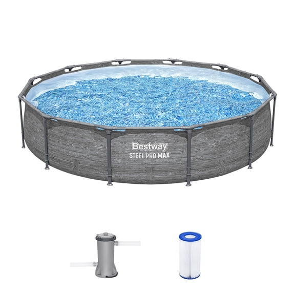 Bestway Steel Pro MAX 12' x 30" Metal Frame Above Ground Pool Set w/ Filter Pump