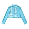 thumbnail image 4 of Eandarui Kids Girls Shiny Sequins Mock Neck Long Sleeve Tee Metallic Jazz Hip Hop Modern Dance Crop Turquoise 12, 4 of 6